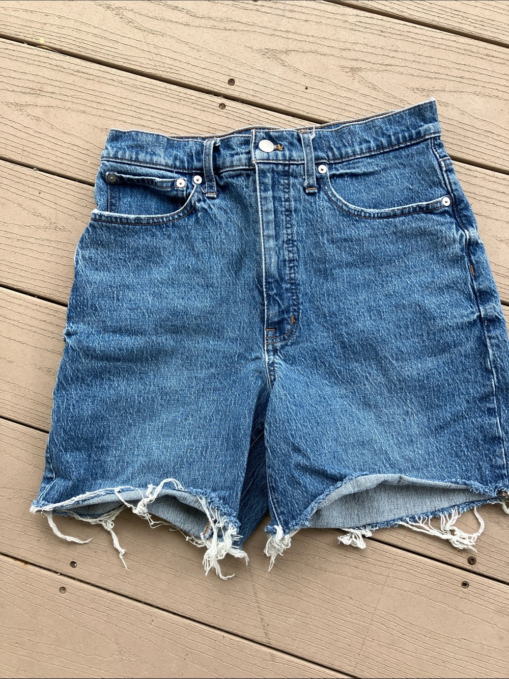 Madewell Distressed High-Rise Denim Shorts - Blue